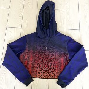 Ultracor designer hooded cropped red, blue cheetah‎ hoodie size medium rare soft